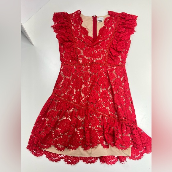 Saylor Helena Lace Dress in Red Size Medium Mini - Picture 2 of 12